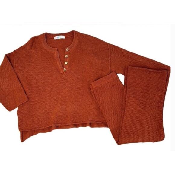 Free People beach Hailee Sweater Pants Set Outfit Waffle Knit Red Comfy Xsmall - Picture 3 of 3